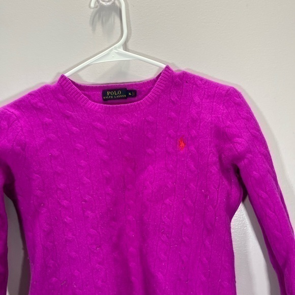 Polo Ralph Lauren Fuchsia Pink Cable Knit Wool Cashmere Blend Crewneck Sweater - Picture 6 of 11